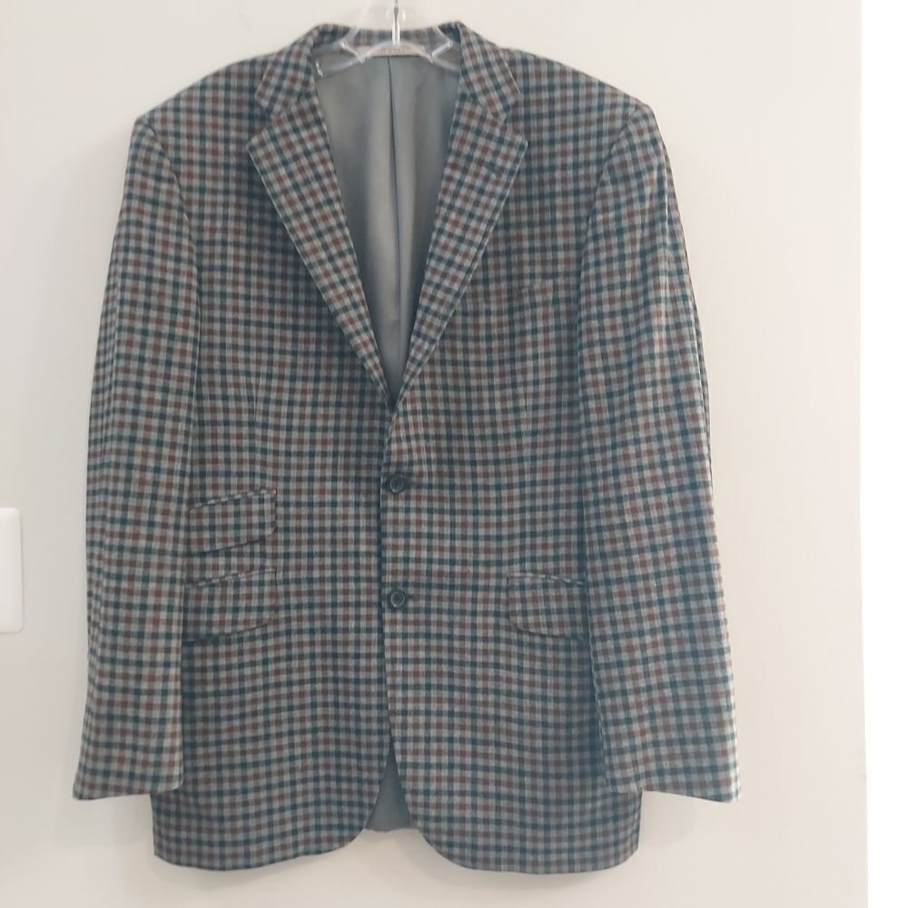 Burberry Gray, Brown, Black Plaid Blazer Jacket Cashmere Blend Sz 40 REG